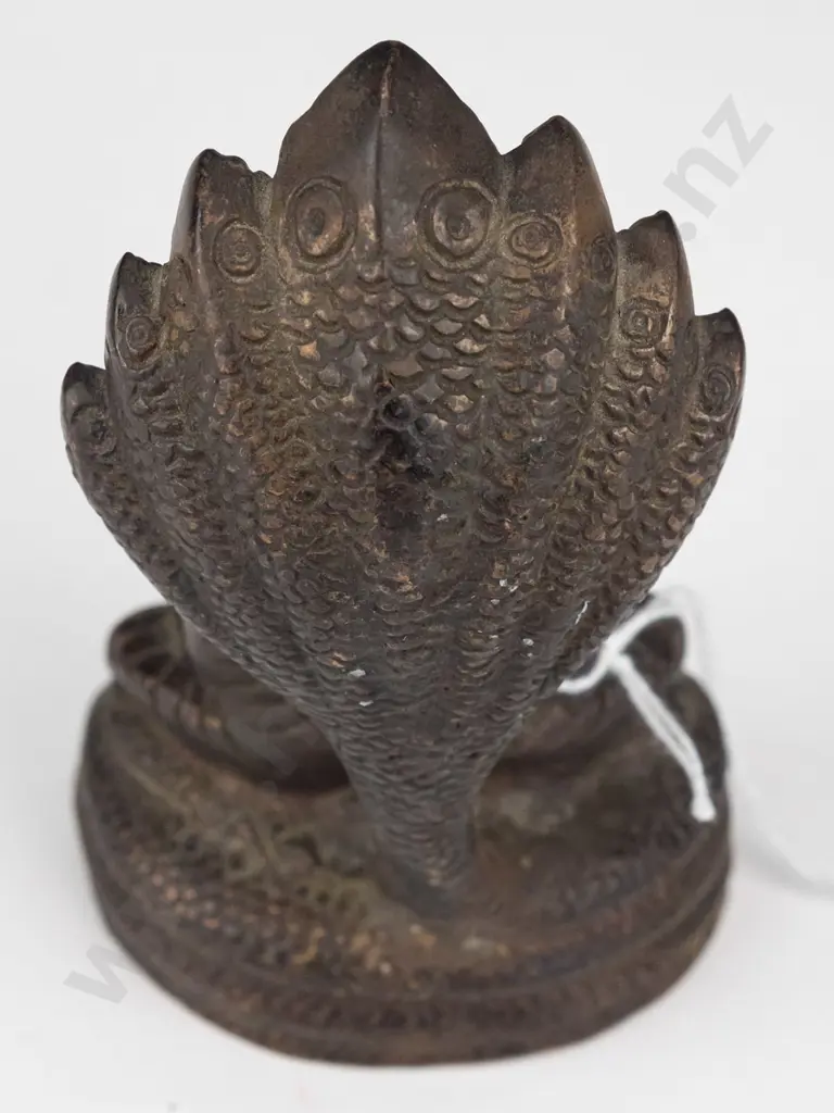 cast bronze or brass small Naga Buddha with snake shield back, patinated finish H-120 W-70 Image 1++