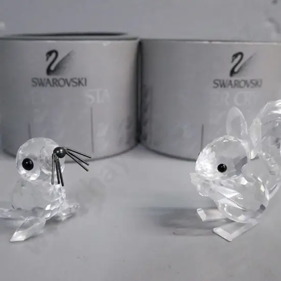 Swarovski 2x miniature figurines: squirrel & seal w/ original packaging. Squirrel H-45