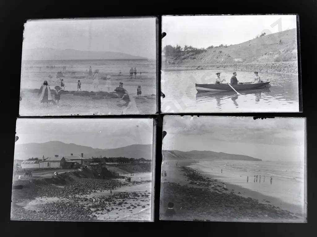 27 vintage glass photographic negatives in 2 boxes - Queenstown and environs, photographer unknown. Quarter plate size, Image 1++