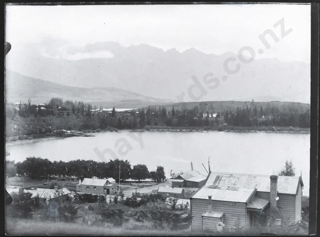 27 vintage glass photographic negatives in 2 boxes - Queenstown and environs, photographer unknown. Quarter plate size, Image 1++
