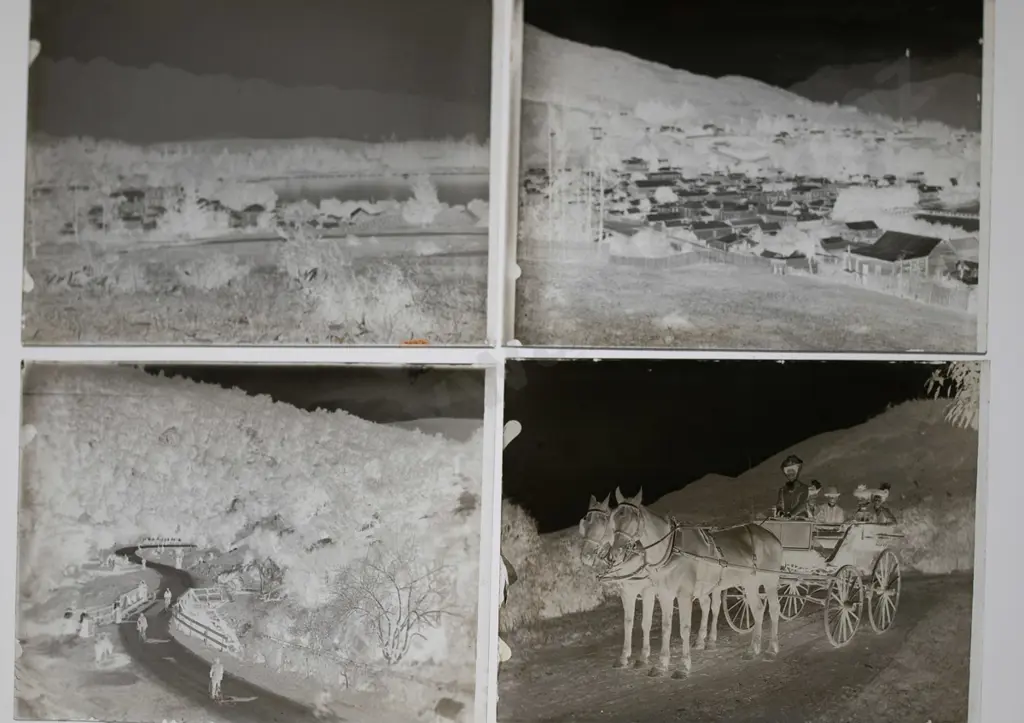 27 vintage glass photographic negatives in 2 boxes - Queenstown and environs, photographer unknown. Quarter plate size, Image 1++