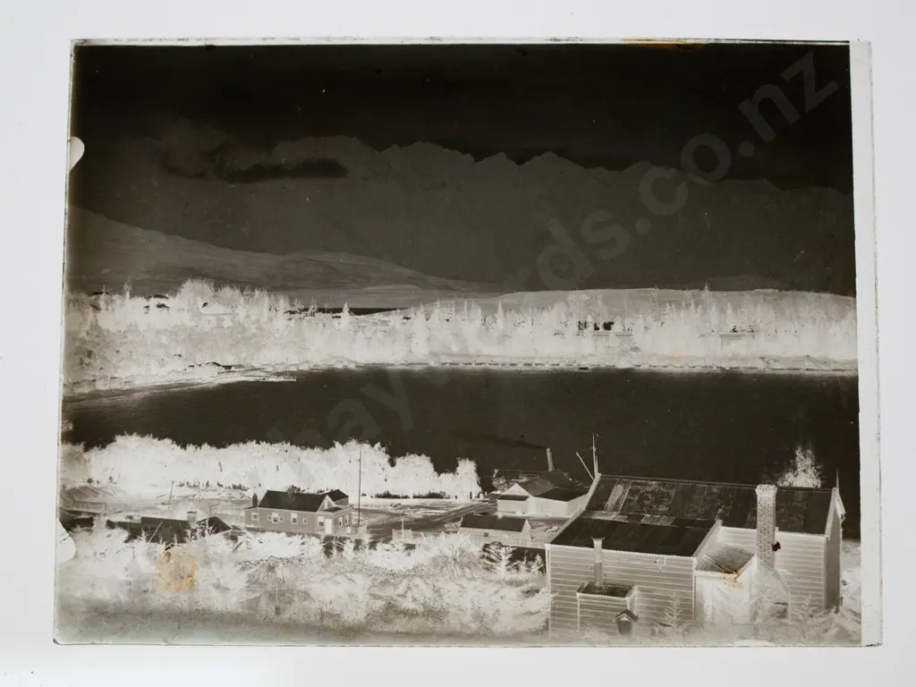 27 vintage glass photographic negatives in 2 boxes - Queenstown and environs, photographer unknown. Quarter plate size, Image 1++