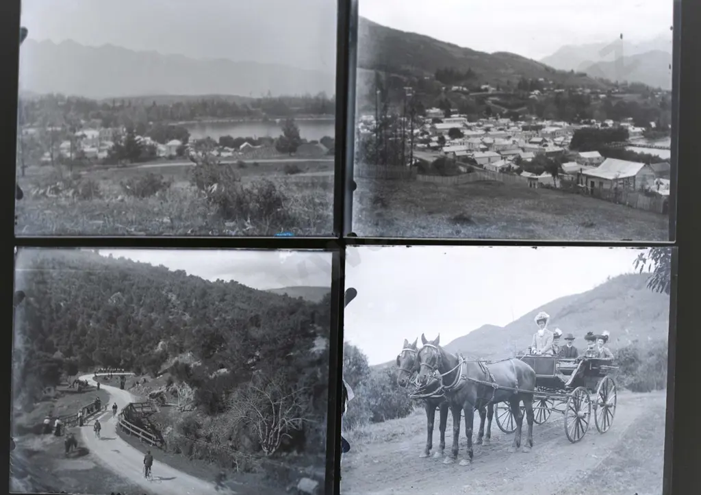 27 vintage glass photographic negatives in 2 boxes - Queenstown and environs, photographer unknown. Quarter plate size, Image 1++