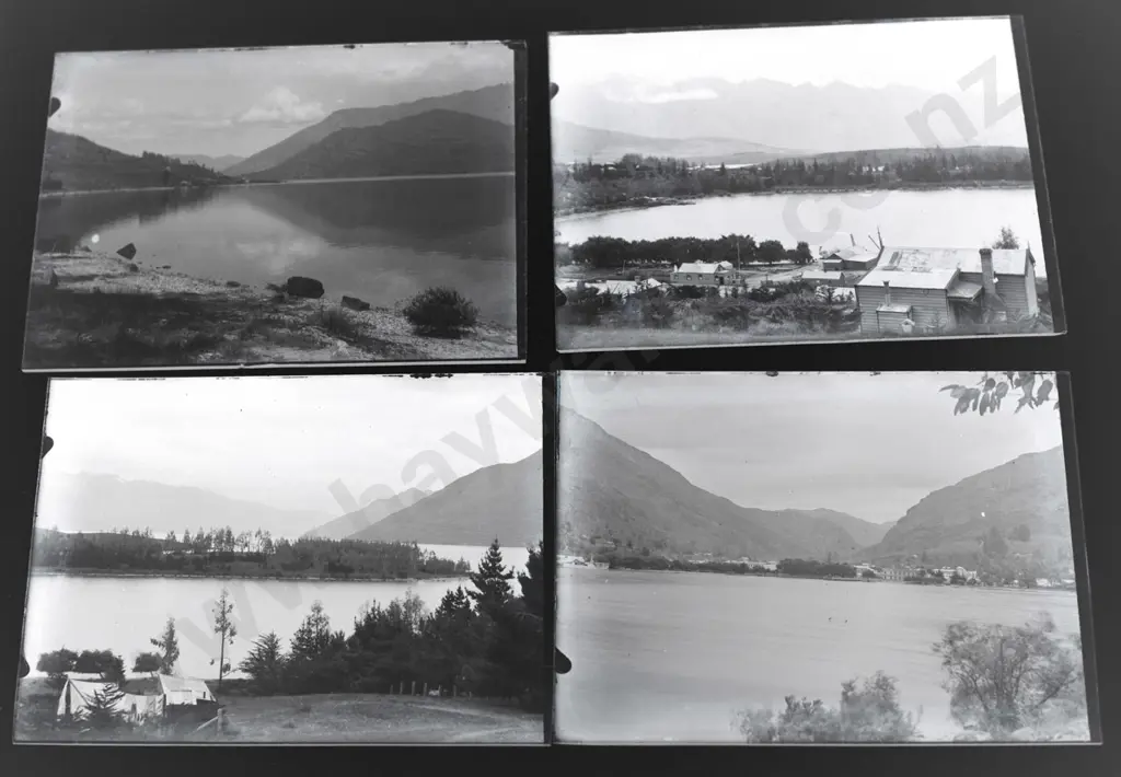 27 vintage glass photographic negatives in 2 boxes - Queenstown and environs, photographer unknown. Quarter plate size, Image 1++