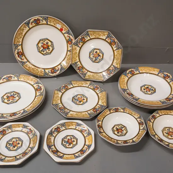 Wedgwood Imperial Porcelain "Melody" pattern part dinner set - 3 large and 3 medium plates, 2 sides, 2 bowls, etc. -