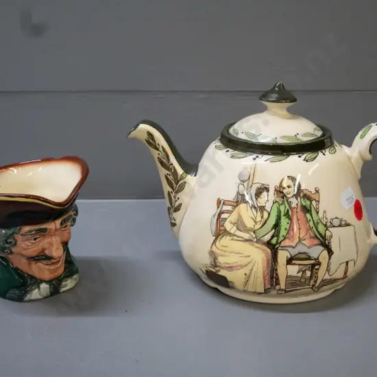 Royal Doulton teapot, from 'A Cup of Tea with Doctor Johnson' series. Also Royal Doulton Dick Turpin toby jug. Teapot