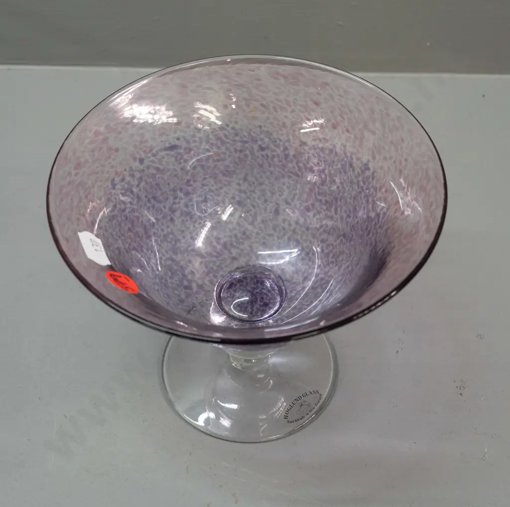 Hoglund art glass comport in mottled purple tones H-125 D-150 Image 1++