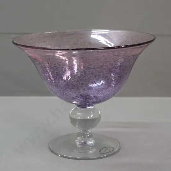 Hoglund art glass comport in mottled purple tones H-125 D-150