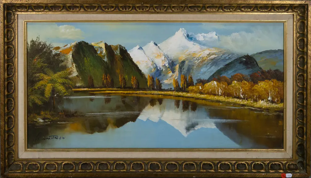 G Whitman - gilt framed oil on canvas - landscape H370 W750 Image 1++