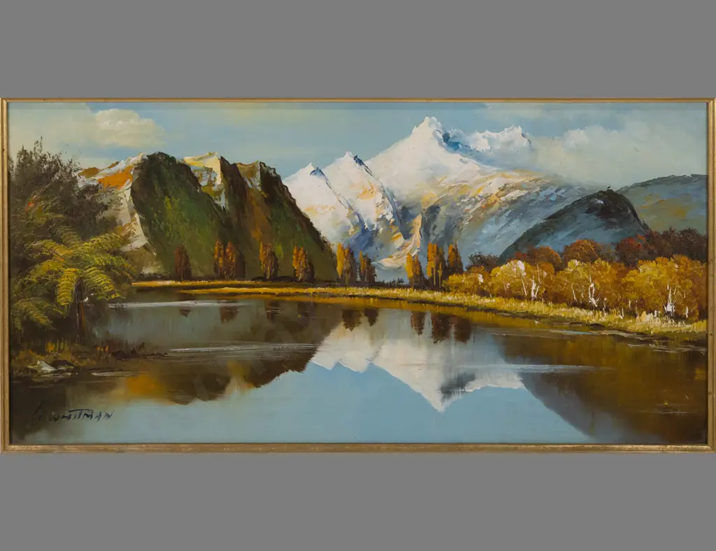 G Whitman - gilt framed oil on canvas - landscape H370 W750 Image 1++