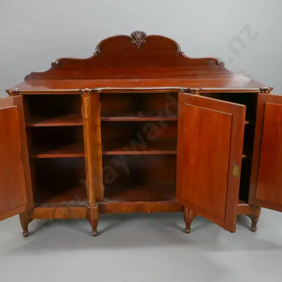 modified Victorian credenza / sideboard with replacement top and carved back, added feet to original plinth base -