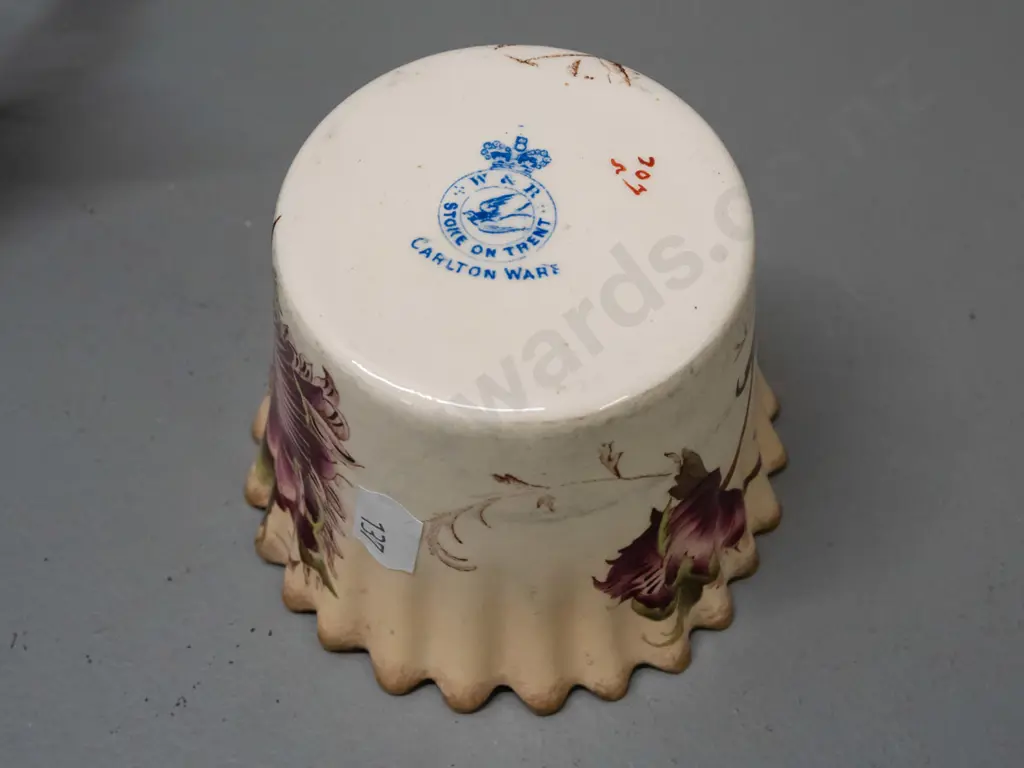 early Carlton Ware frilled and fluted floral pot marked W&R Stoke on Trent on silver-plated stand H-160 W-100 D-100 Image 1++
