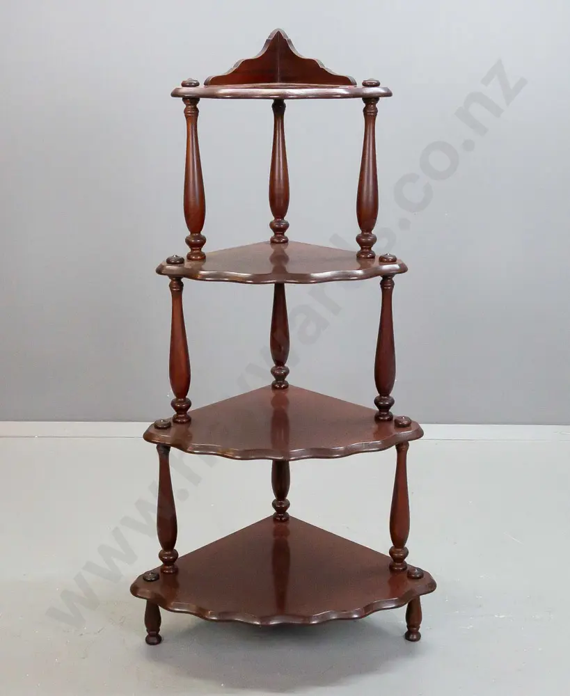 1970s mahogany 4-tier corner whatnot with turned supports H-1200 W-600 D-450 Image 1++