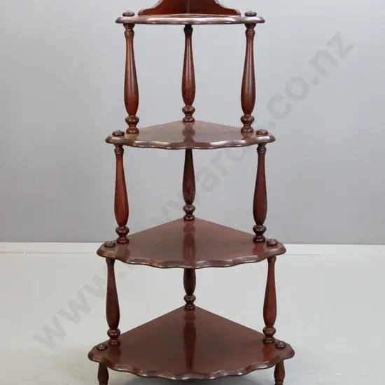 1970s mahogany 4-tier corner whatnot with turned supports H-1200 W-600 D-450
