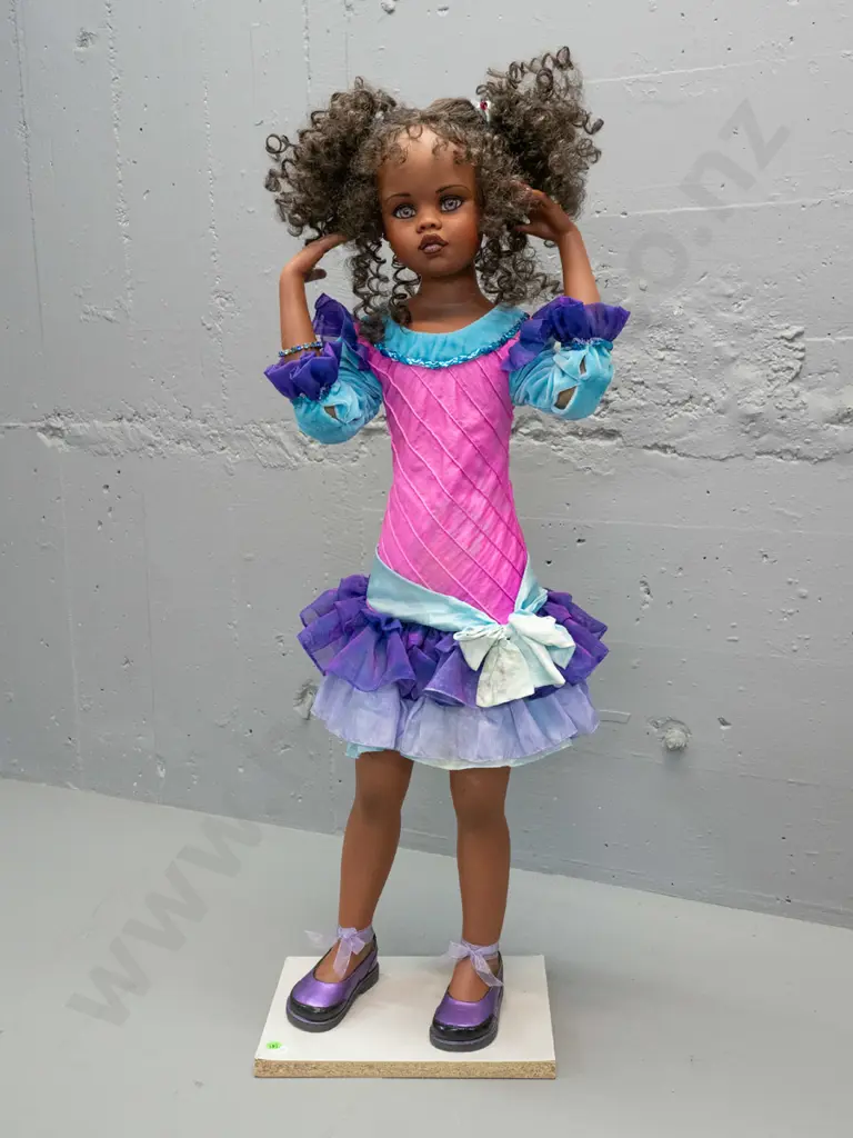 Jan Mclean "Nikita" doll on stand - signed on back, # 12 of 3500 - some fading / staining to fabric in front of dress, Image 1++