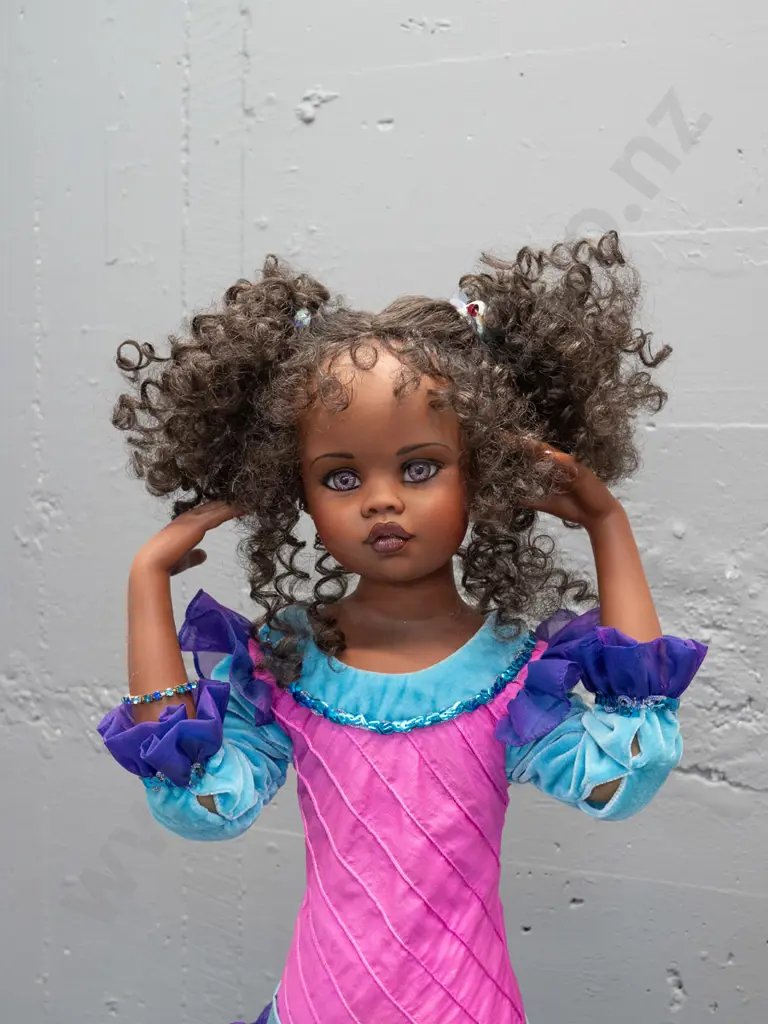 Jan Mclean "Nikita" doll on stand - signed on back, # 12 of 3500 - some fading / staining to fabric in front of dress, Image 1++