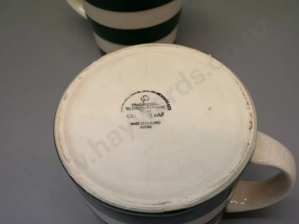 2 green Cornish ware jugs, one with measuring markings inside - marked Traditional TG Green Ceramic from Cloverleaf Image 1++