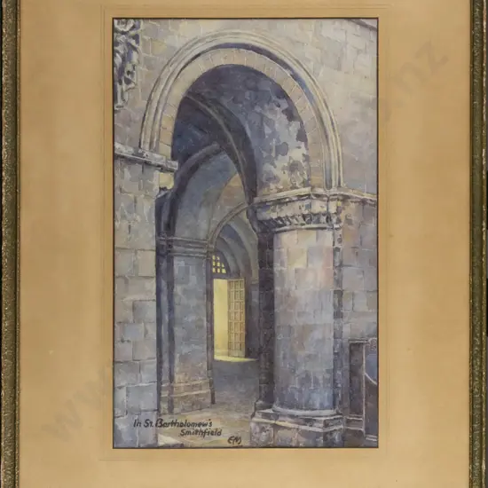 EM - framed watercolour "In St Bartholomew's Smithfield" H300 W190