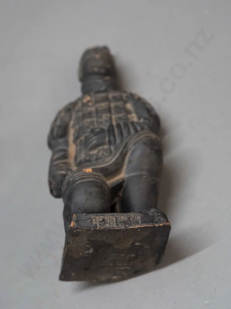 3 small Chinese figurines - pair of bright turquoise glaze foo dogs and a terracotta warrior H-135 Image 1++