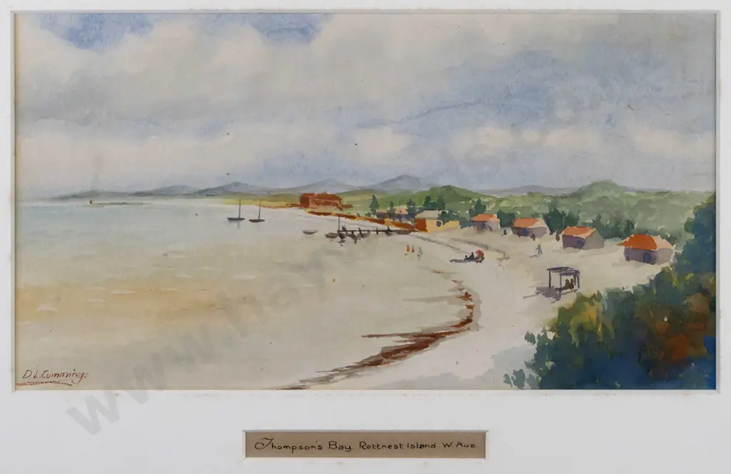DL Cummings -- framed watercolour "Thompson's Bay, Rottnest Island W. Aus" H-165 W-255 Image 1++