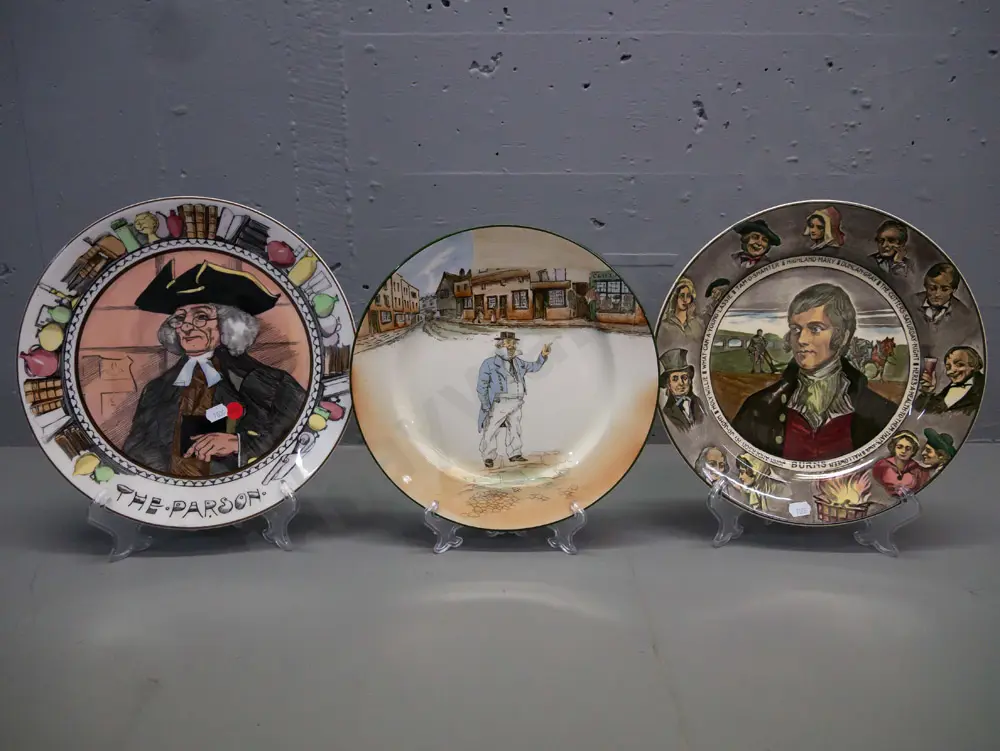 3x Royal Doulton dinner plates: The Parson, Robbie Burns, Cap'n Cuttle. Largest D-270. Image 1++