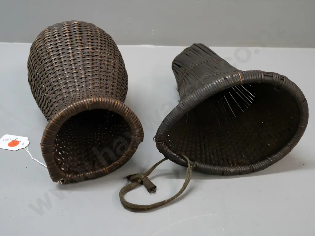 2 east African woven textile food baskets - some wear and tear to trumpet shaped one, other is H-260 D-120 Image 1++