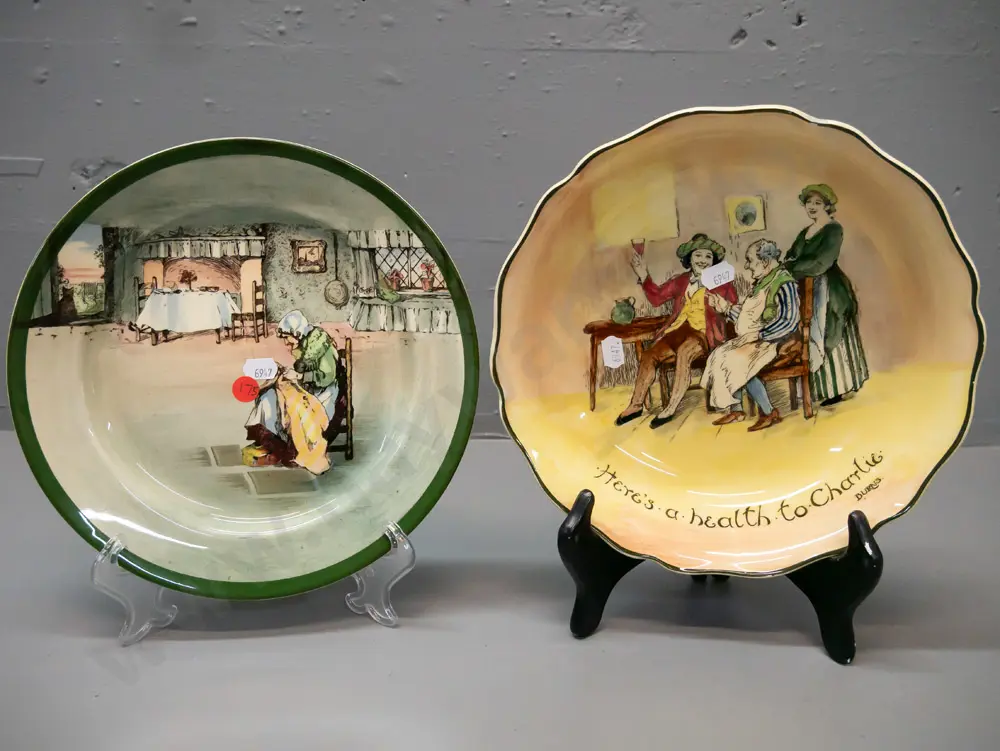 2x Royal Doulton items: 'Fireside' series plate; 'Here's to Health Charlie Burns' series bowl. Bowl D-240 Image 1++