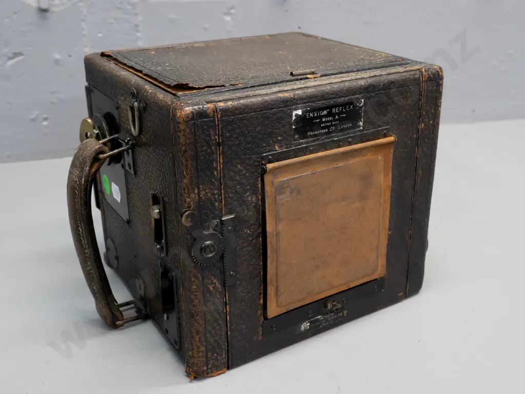 Houghton London Ensign Reflex Model A camera in restorer's condition with film holder - corrosion, wear to paint and Image 1++