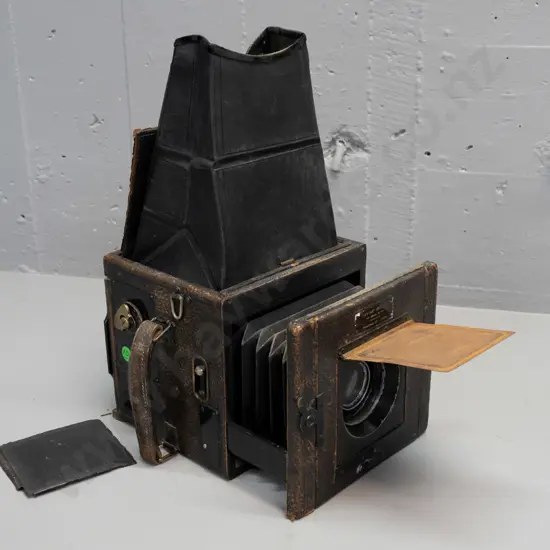 Houghton London Ensign Reflex Model A camera in restorer's condition with film holder - corrosion, wear to paint and