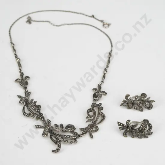 marcasite necklace & matching earrings [screw on]
