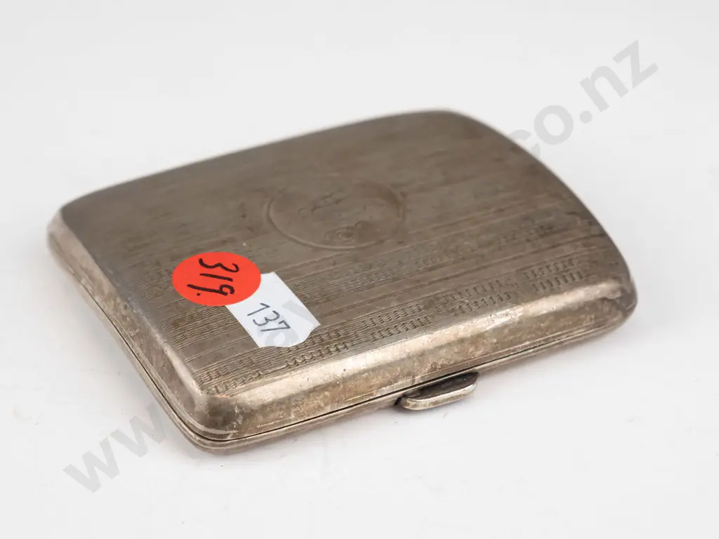 vintage sterling silver cigarette case w/monogram - hallmarked w/date code 'u' for 1919 - some scratches and a dent to Image 1++