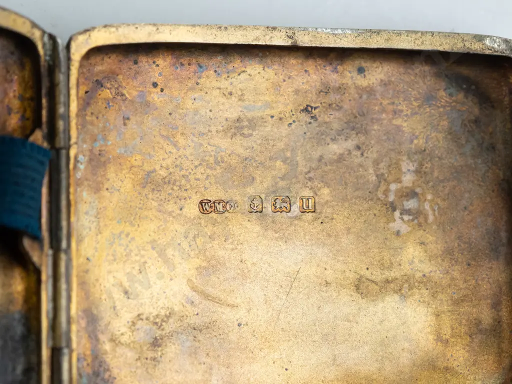 vintage sterling silver cigarette case w/monogram - hallmarked w/date code 'u' for 1919 - some scratches and a dent to Image 1++