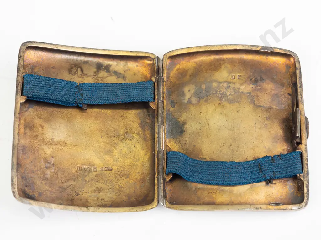 vintage sterling silver cigarette case w/monogram - hallmarked w/date code 'u' for 1919 - some scratches and a dent to Image 1++