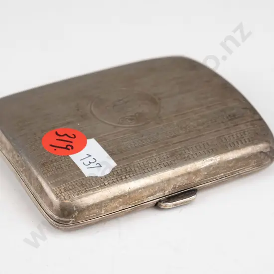 vintage sterling silver cigarette case w/monogram - hallmarked w/date code 'u' for 1919 - some scratches and a dent to