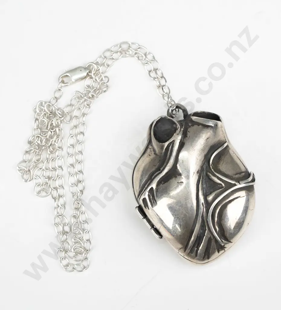 sterling silver anatomical heart locket with 4 internal chambers & internal blood vessel on chain-ltd ed 2/50 (57gm) Image 1++