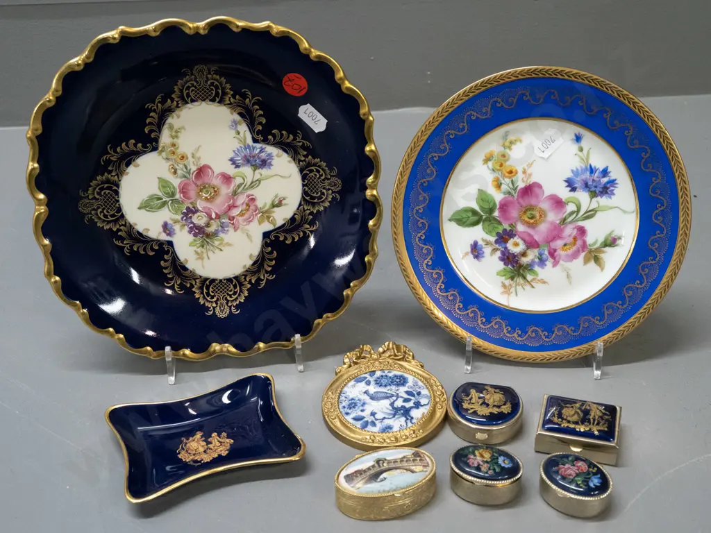 assorted Limoges and other miniature items and a German floral plate with gilt rim D-200 Image 1++