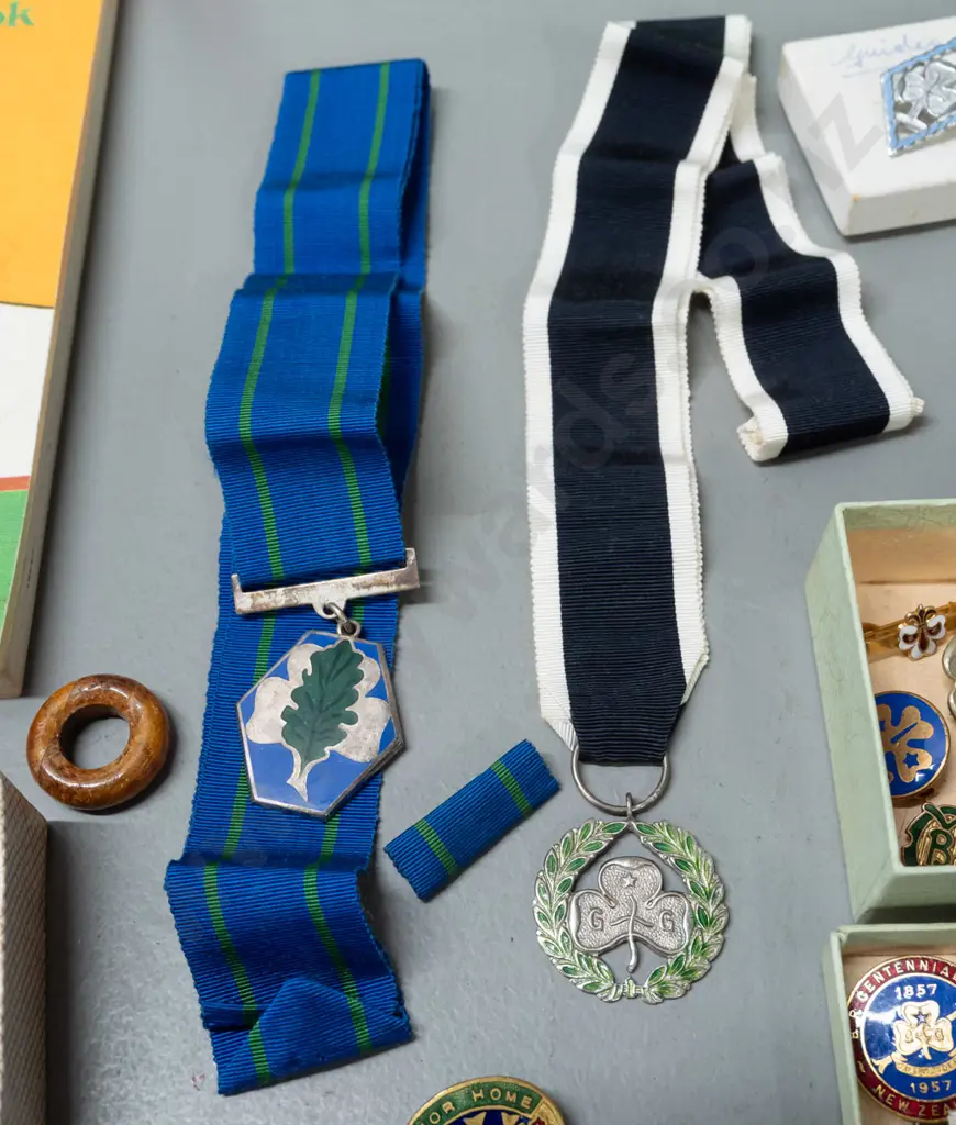 collection of Girl Guide and Brownie publications, badges and ribbons Image 1++
