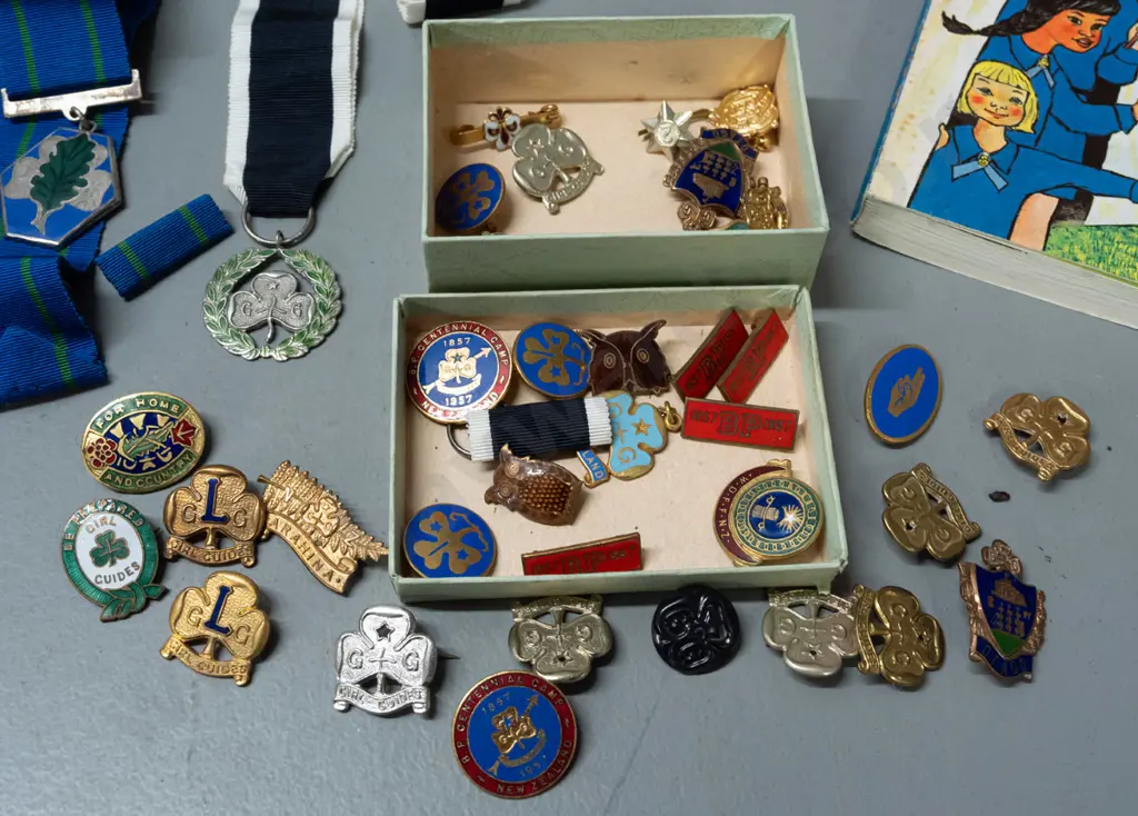 collection of Girl Guide and Brownie publications, badges and ribbons Image 1++