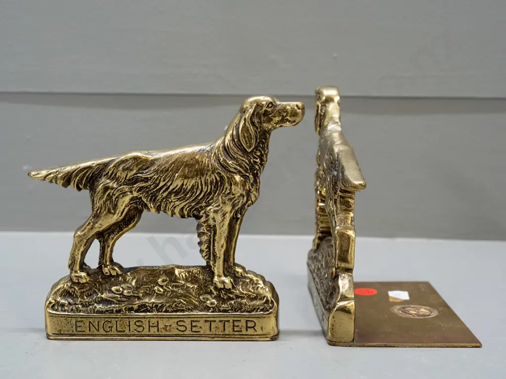 pair of cast brass "English Setter" stamped Peerage and with labels - some discolouration to brass bottom plates H-120 Image 1++