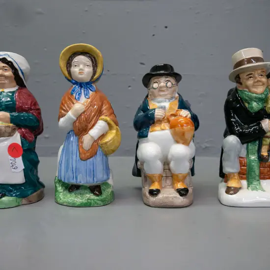 4x Woods & Sons Charles Dickens Toby Jugs: Pegotty, Little Nell, Mr Pickwick, Bob Cratchit & Tiny Tim H-150
