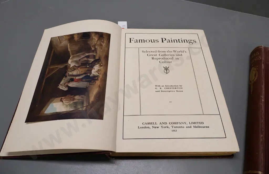 2 large volumes: collections of Famous Paintings pub. Cassell & Co. 1912 and 1913, w/ tipped-in colour prints, some may Image 1++