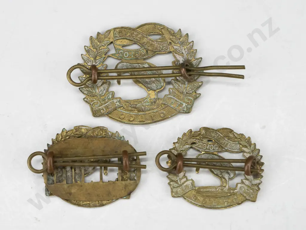3 New Zealand Otago 4th Regiment South Africa 1901-02 badges - large cap badge H-35 W-45 and mirrored pair of smaller Image 1++