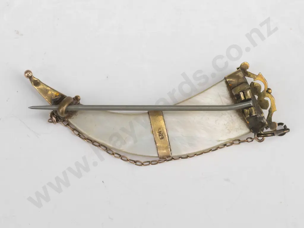 mizpah brooch 9ct caps mother of pearl tusk Image 1++