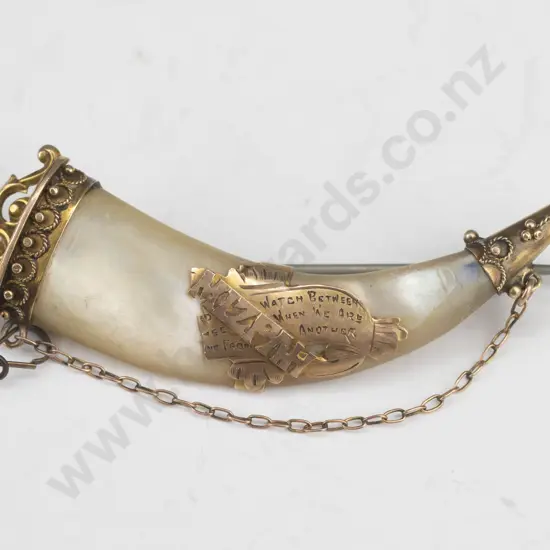mizpah brooch 9ct caps mother of pearl tusk