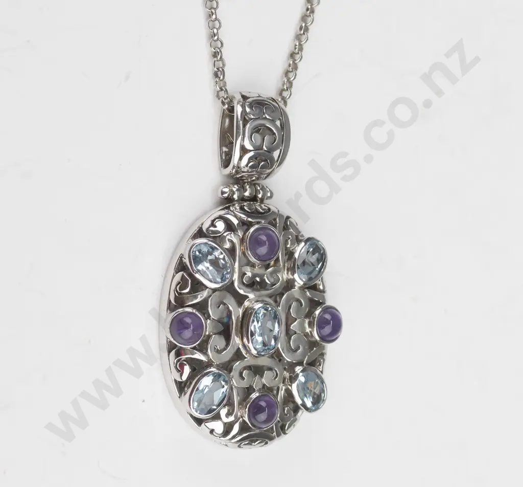sterling silver topaz & amethyst necklace 13gm Image 1++