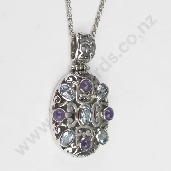 sterling silver topaz & amethyst necklace 13gm