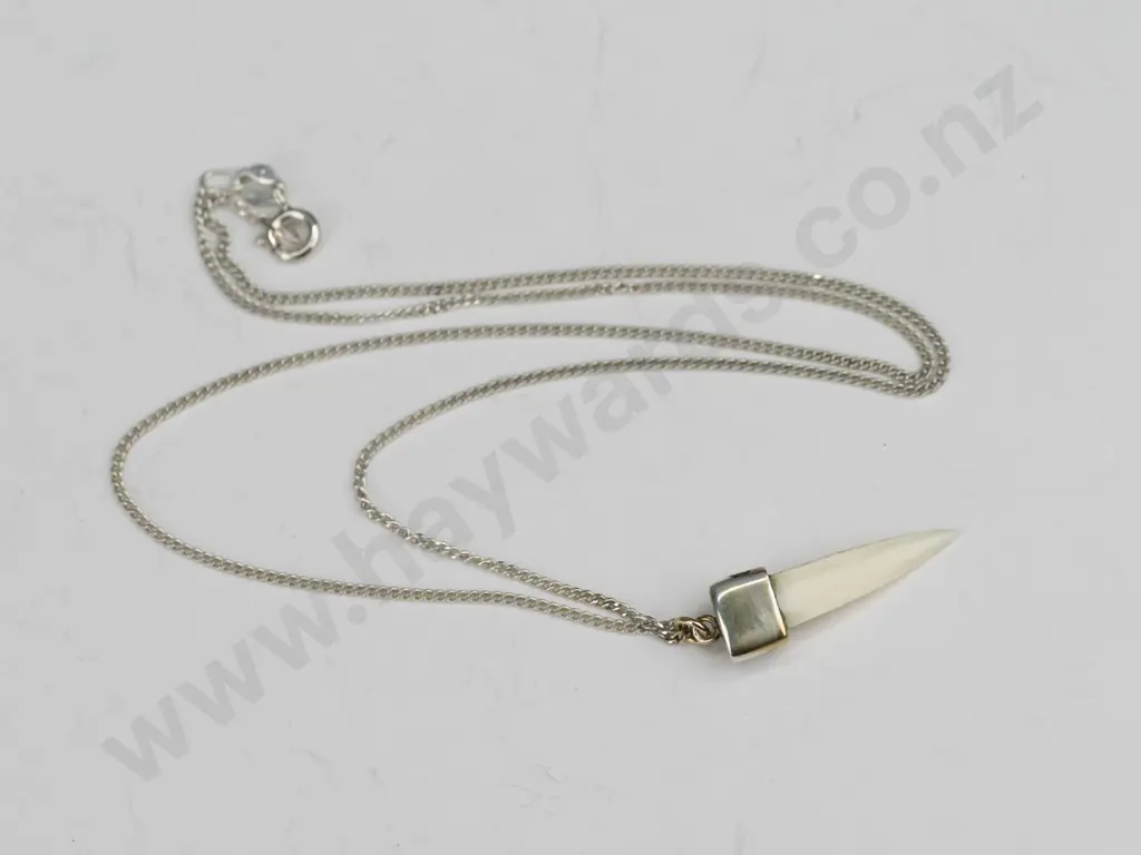 mako shark tooth capped necklace sterling silver chain Image 1++