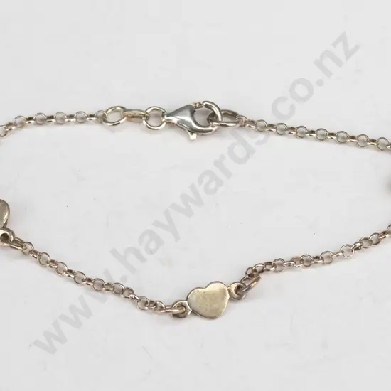 silver bracelet with hearts stamped 925 (3.9gm)