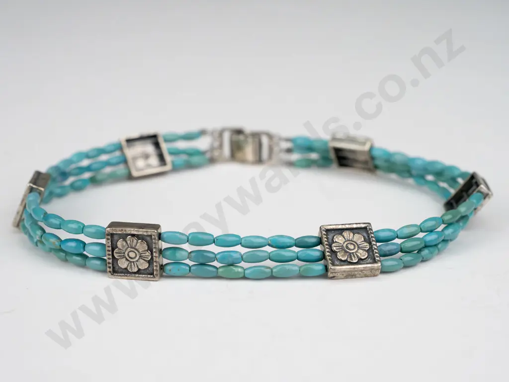 sterling silver turquoise beaded choker 24gm Image 1++