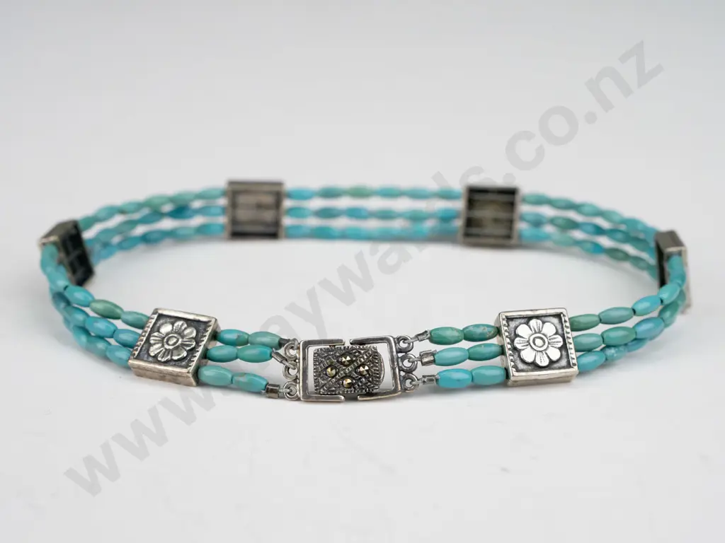 sterling silver turquoise beaded choker 24gm Image 1++